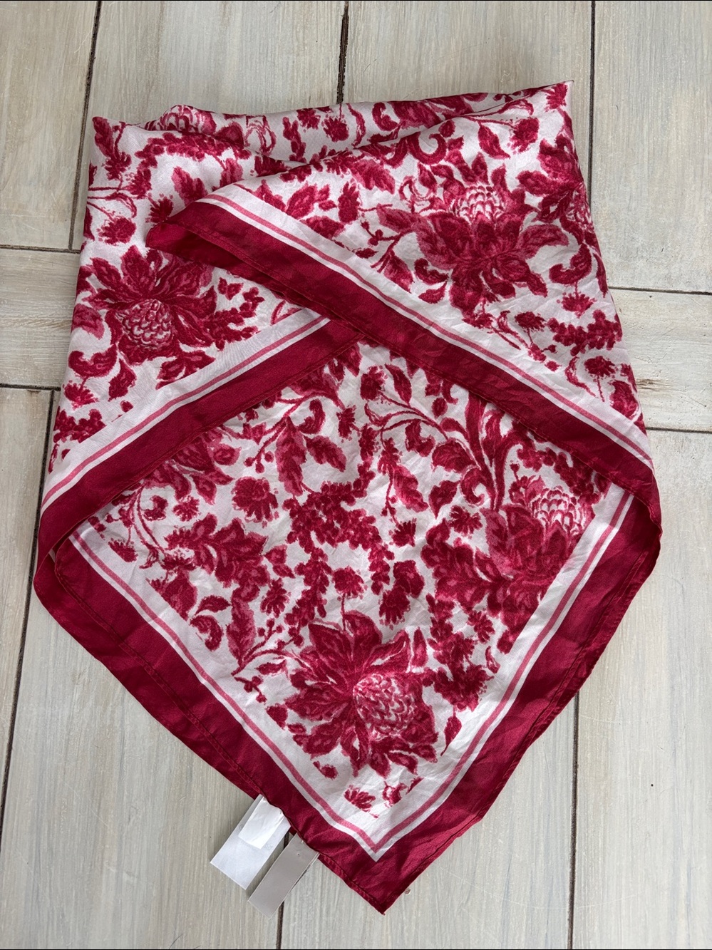LOFT 100% Silk Berry Pink & Ivory Scarf